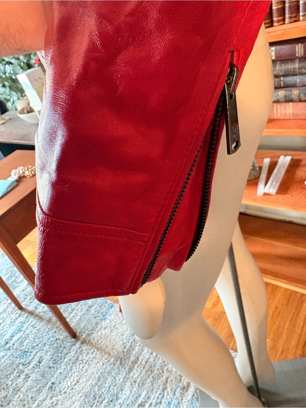 Badgley Mischka Red Cropped Leather Moto Jacket - Picture 5 of 9